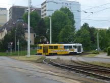 Schienenschleifwagen am Gleisdreieck Lusan (Zoitzbergstr Ecke Wiesestr)