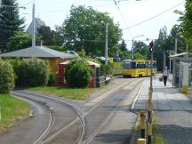 Gleisdreieck an der Endstelle Biesnitz - vorwärts in den 1. Schenkel (nach links)