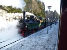 Mallet-Lokomotive vor einem Sonderzug im Bf Schierke