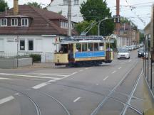 Tw 222 (Bj 1904) auf der Mercedesstr an der Einfahrt zur Straßenbahnwelt Stuttgart