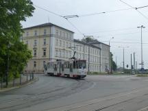 Ausfahrt Schleife Hbf: Am Bahnhof Ecke Bahnhofstr, Fahrtrichtung Stadtmitte