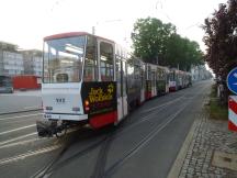 beim Rechtsabbiegen am Neumarkt Richtung Pöblitz landet man im Gegengleis