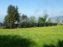 10 Dampfloks mit ihrem Lokpersonal in Chaulin