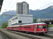 vierteiliger Pendelzug, geführt von Tw Be 4/4 (Bj 1971) im Bf Landquart