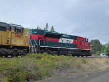 mexikanische Ferromex (Ferrocarril Mexicano) vor einem Union Pacific Güterzug