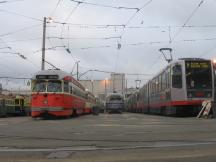 historische Straßenbahnen im Depot Balboa Park