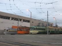 historische Straßenbahnen im Depot Balboa Park